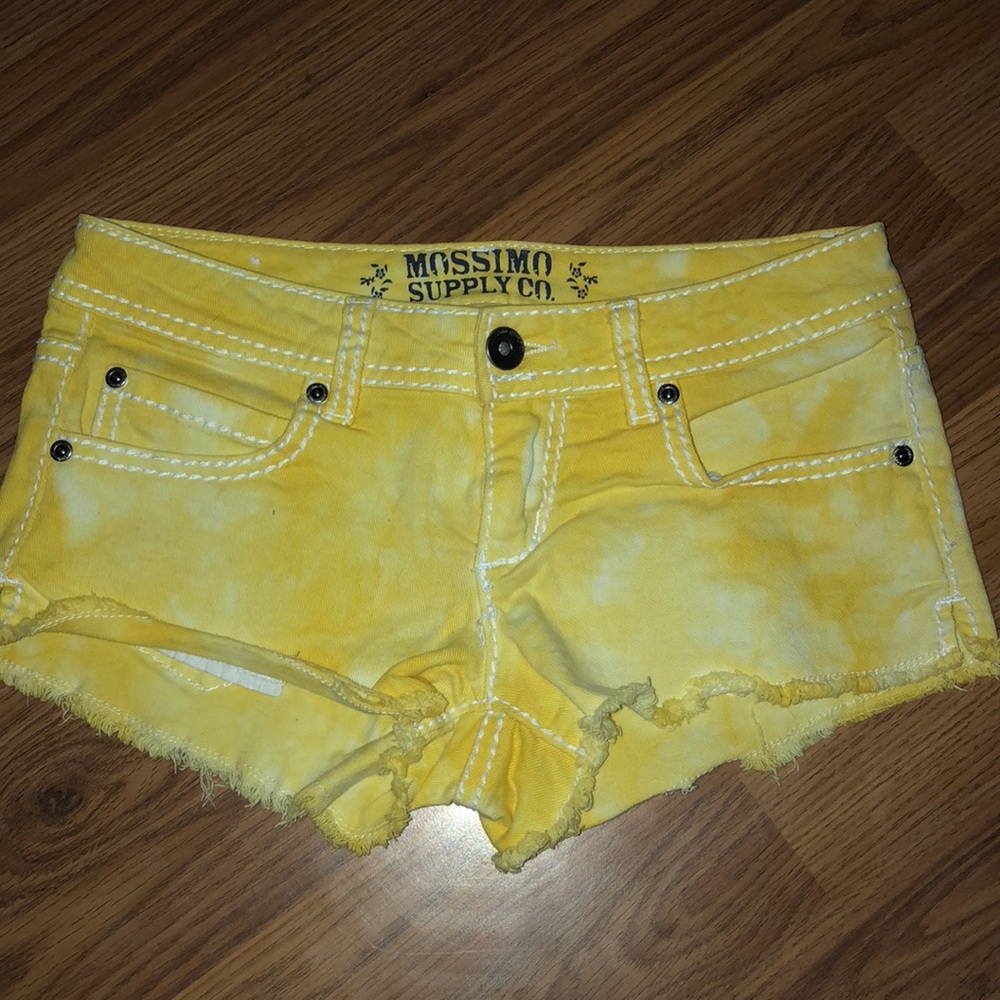 Yellow tie dye jean shorts